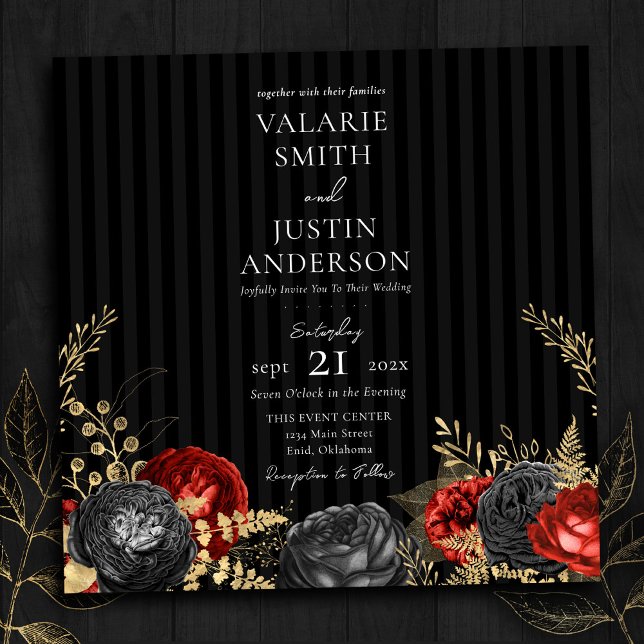 Gothic Red and Black Floral Wedding All in One Fly Invitation (Creator Uploaded)