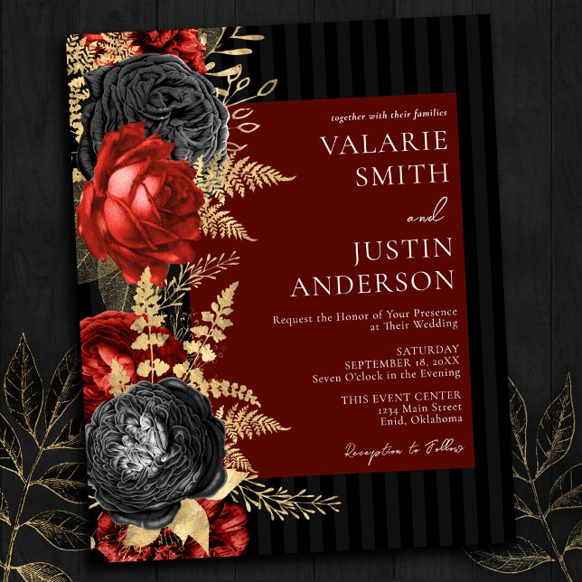 Gothic Red and Black Floral Wedding Invitation (Creator Uploaded)