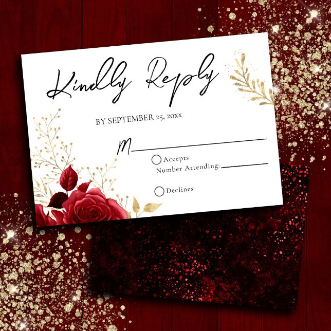 Gothic Red and Black Floral Wedding RSVP Card (Creator Uploaded)