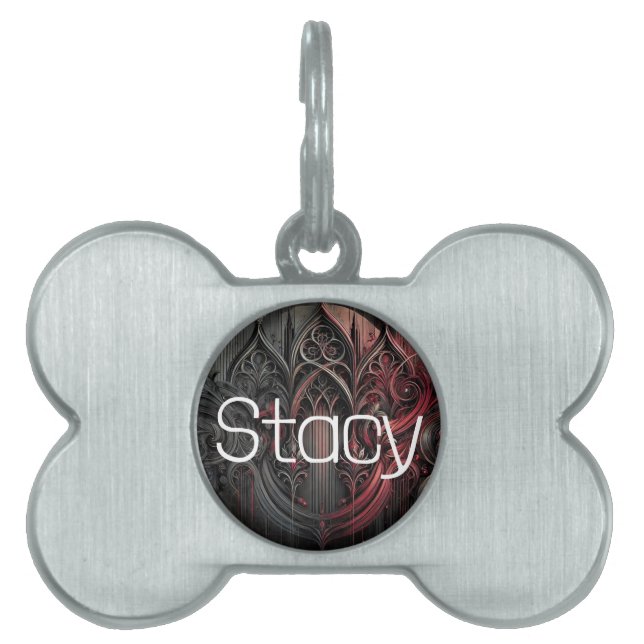 Gothic Red and Black Personalised Pet Tag (Front)