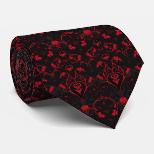 Gothic Red and Black Skulls and Flowers Tie