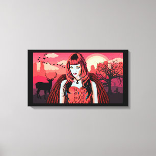 Gothic Red Angel Woman In Desert Original Art  Canvas Print