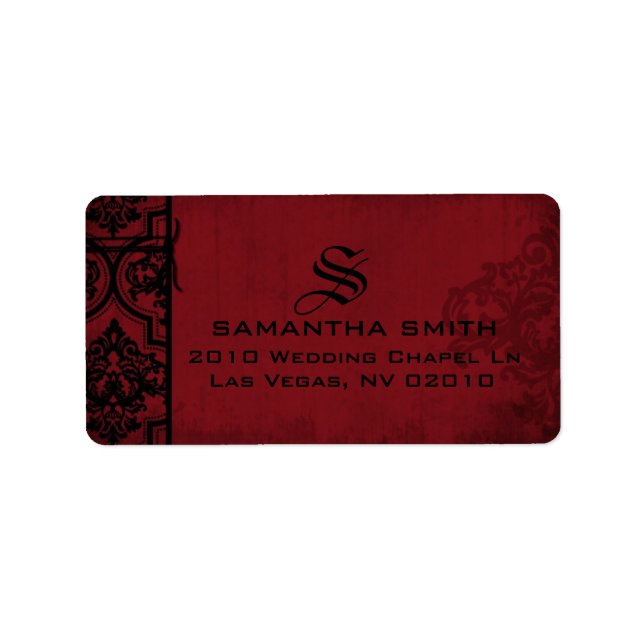 Gothic Red Black Damask Wedding Labels (Front)