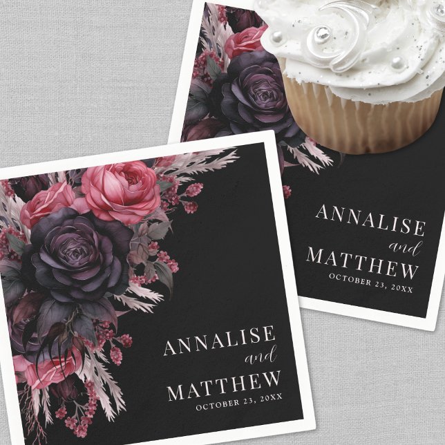 Gothic Red Black Floral Wedding Napkin (Gothic Red Black Floral Wedding Napkins)