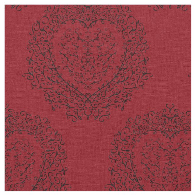 Gothic Red Black Heart Fabric (Close Up)