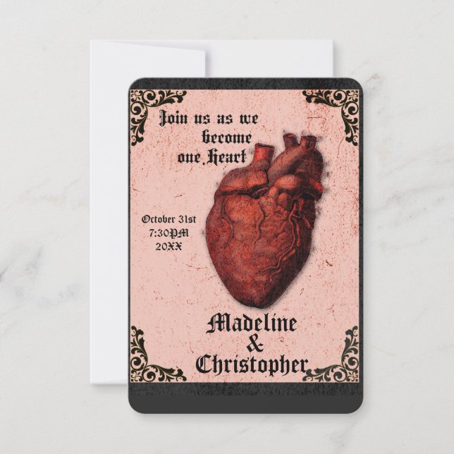 Gothic Red Black Macabre Heart Wedding Invitation (Front)