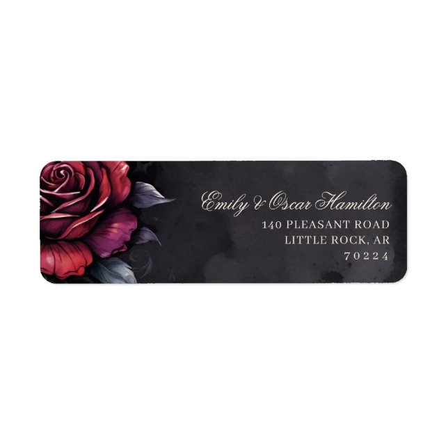 Gothic Red & Black Rose Elegant Return Address (Front)