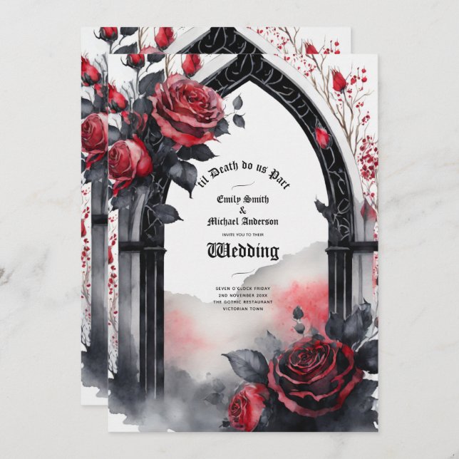 Gothic Red Black Roses Til Death Do Us Part Invitation (Front/Back)