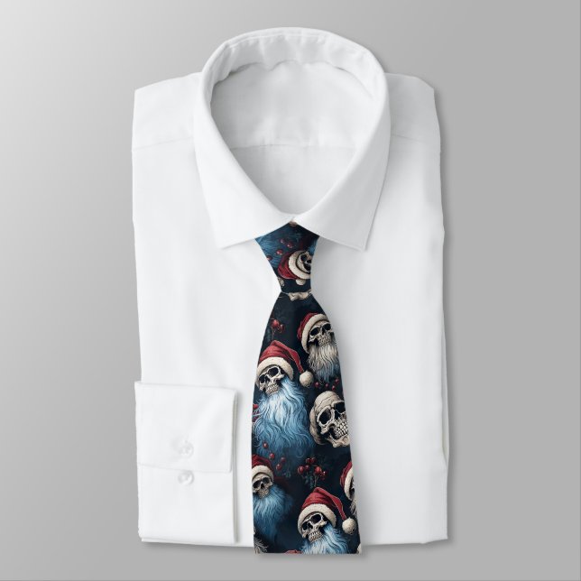 Gothic Red Blue Themed Santa Skulls Men's Gothmas Tie (Tied)