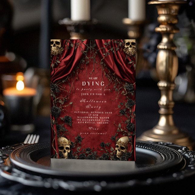 Gothic Red Curtain Skull Halloween Soirée Invitation (Creator Uploaded)
