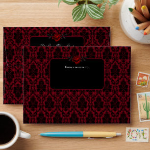 Gothic Red Damask And Rose Envelope