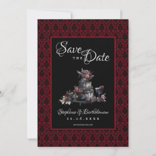 Gothic Red Damask Photo Save The Date