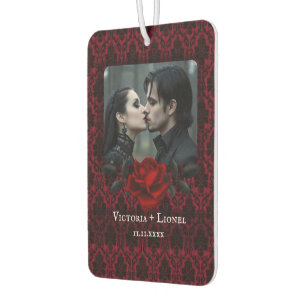 Gothic Red Damask Rose Personalised Car Air Freshener