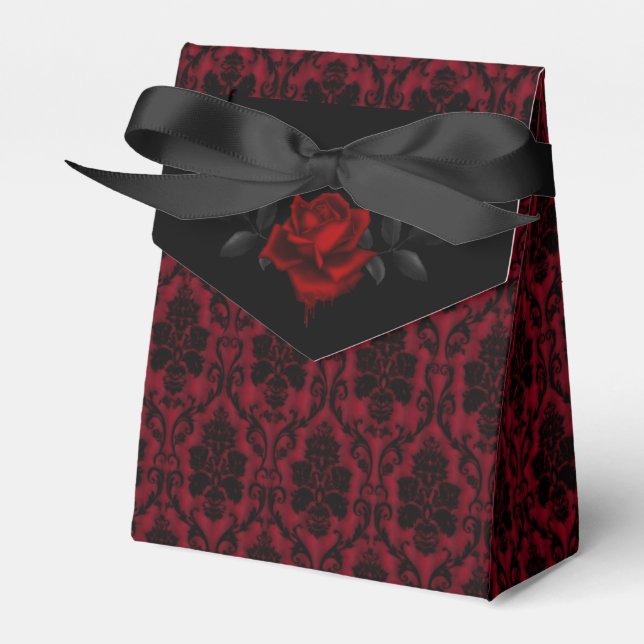 Gothic Red Damask Rose Wedding Favour Box (Front Side)