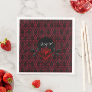 Gothic Red Damask Rose Wedding Napkin