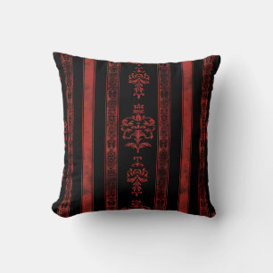 Gothic Red Damask Stripe Pattern Cushion