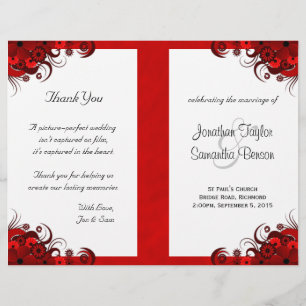 Gothic Red Floral Bi-Fold Wedding Program Template
