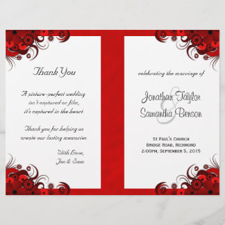 Gothic Red Floral Bi-Fold Wedding Program Template