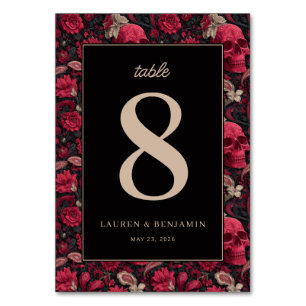 Gothic Red Floral Skull Border Table Number