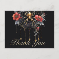 Gothic Red & Gold Floral Spiderweb Thank You