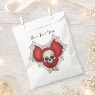 Gothic Red Heart Bone Border White Skull Favour Bags