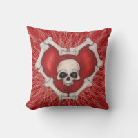 Gothic Red Heart on Spirals White Skull and Bones