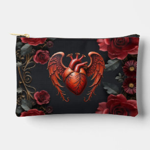 Gothic Red Heart with Roses – Dark Romantic Accessory Pouch