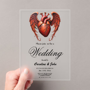 Gothic Red Heart with Roses – Dark Romantic  Acrylic Invitations