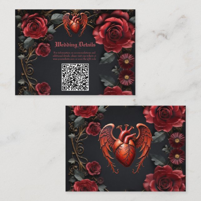Gothic Red Heart with Roses – Dark Romantic  Enclosure Card (Front/Back)