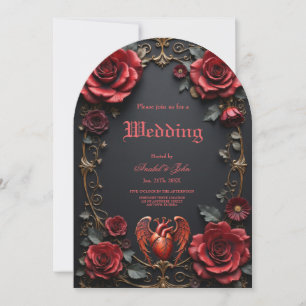 Gothic Red Heart with Roses – Dark Romantic Invitation