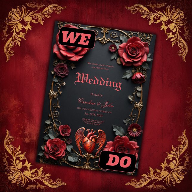 Gothic Red Heart with Roses – Dark Romantic  Invitation (Creator Uploaded)