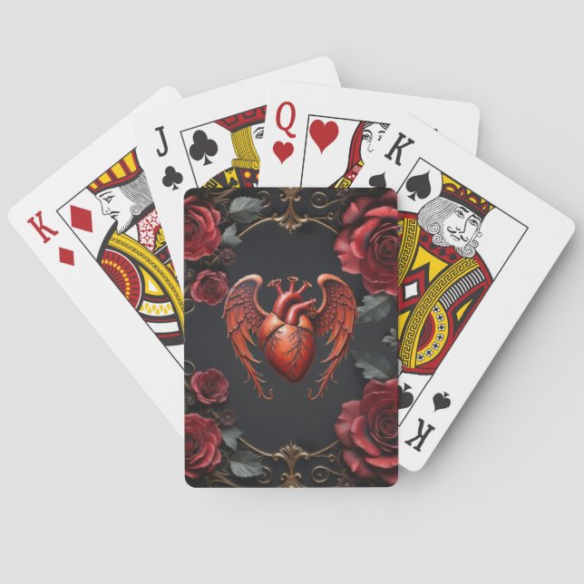 Gothic Red Heart with Roses – Dark Romantic Playing Cards (Back)