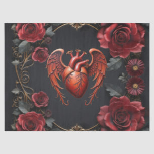 Gothic Red Heart with Roses – Dark Romantic  Tissue Paper