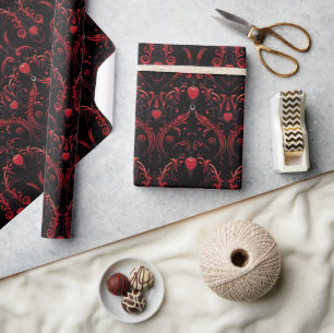 Gothic Red Hearts Intricate Design Wrapping Paper