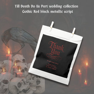 Gothic Red Metallic Script on Black Favour Bags
