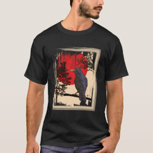 Gothic Red Moon Black Crow T-Shirt