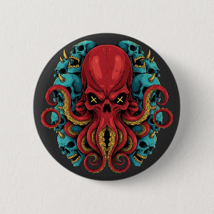 Gothic Red Octopus Blue Skulls 6 Cm Round Badge
