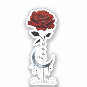 Gothic Red Rose and Crescent Moon with Love