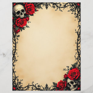 Gothic Red Rose and Skulls Custom Letterhead