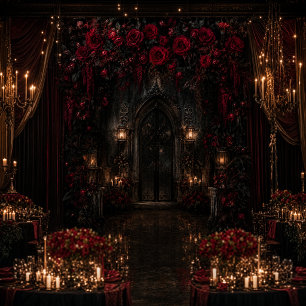 Gothic Red Rose Backdrop Luxury Romantic Tapestry