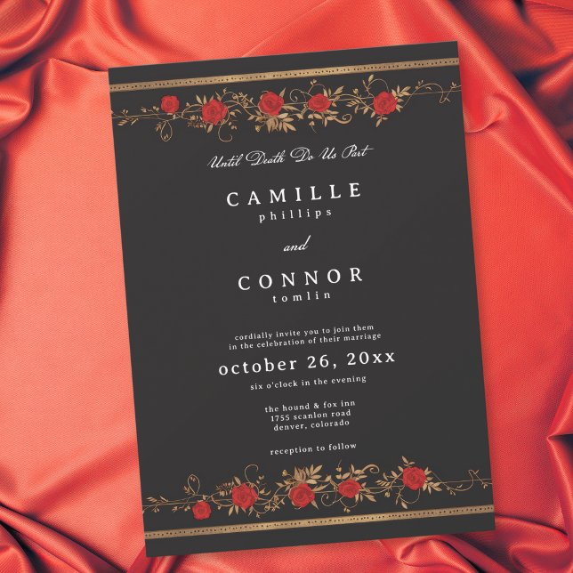 Gothic Red Rose Border Until Death Wedding Invitation (Gothic Red Rose Border Until Death Wedding Invitation)