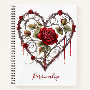 Gothic Red Rose Heart Vine Artwork Personalized Notebook