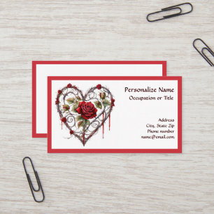 Gothic Red Rose Heart Vine Vintage Artwork Business Card