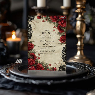 Gothic Red Rose Lace Halloween Party Invitation
