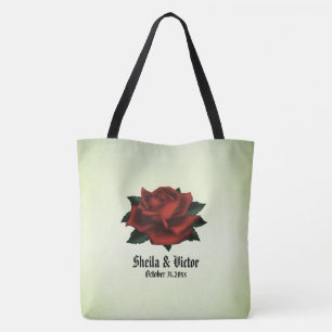 Gothic Red Rose Names and Date Green Tote Bag