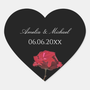 Gothic Red Rose on Black Wedding  Heart Sticker