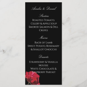 Gothic Red Rose on Black Wedding Menu