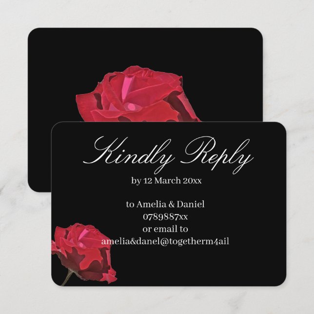 Gothic Red Rose on Black Wedding RSVP Card (Front/Back)