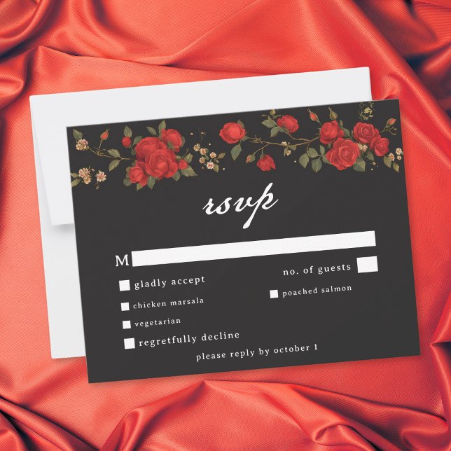 Gothic Red Rose Until Death Do Us Part Wedding RSVP Card (Gothic Red Rose Until Death Do Us Part Wedding RSVP Card)
