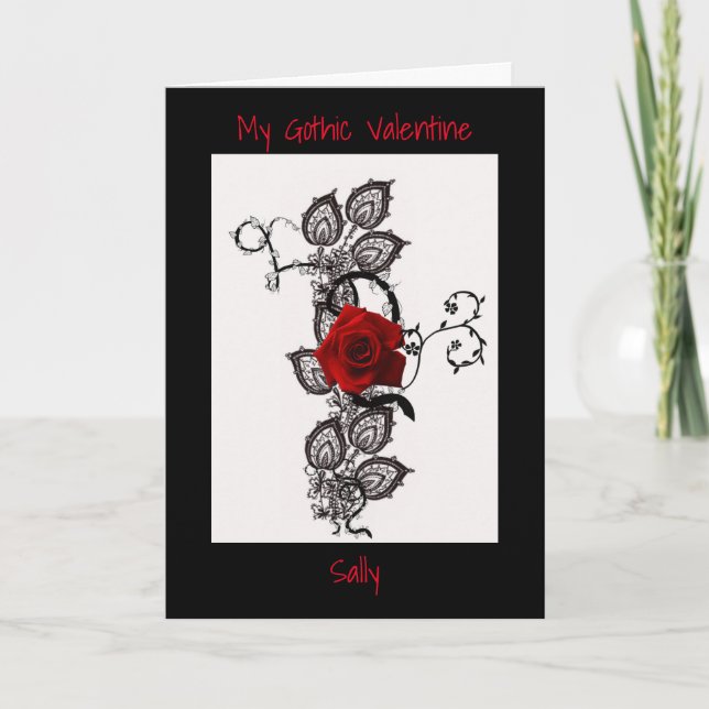 Gothic red rose Valentines Card (Front)